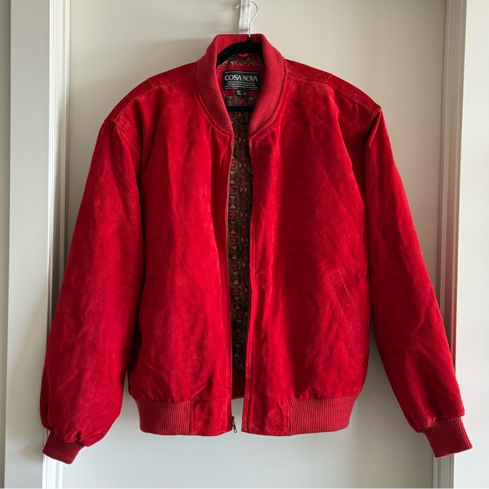 Vintage Cosa Nova Red Suede Bomber Jacket
